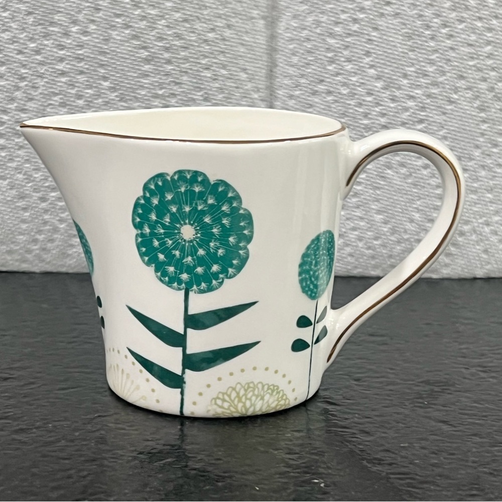 Grace's Teaware Summertime Serenity Fine Ceramic Creamer Teal White Floral Vtg